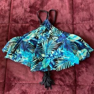 Blue Floral Print Bikini Top